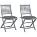 2er Set Gartenstühle Gartensessel Klappbare Stühle für Garten Terrasse Balkon mit Kissen Massivholz Akazie DE16908
