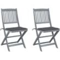 2er Set Gartenstühle Gartensessel Klappbare Stühle für Garten Terrasse Balkon mit Kissen Massivholz Akazie DE26523