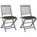 2er Set Gartenstühle Gartensessel Klappbare Stühle für Garten Terrasse Balkon mit Kissen Massivholz Akazie DE37031