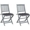 2er Set Gartenstühle Gartensessel Klappbare Stühle für Garten Terrasse Balkon mit Kissen Massivholz Akazie DE82473