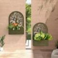 2er Pflanzkasten hängend & freistehend, Wand Blumenkasten mit Spalier & Haken, dekorativen Hochbeet, Metall Muster-Baum - Costway