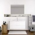 Set Bad-Hängeschrank Waschbecken mizar mit Keramik Waschtisch und Spiegel - Handtuchhalter als Geschenk - Weiß - 60X35CM
