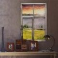 3D Wandtattoo Wohnzimmer Vintage Bergtal im Nebel Natur Landschaft Fotografie Holzfenster selbstklebend 81x120cm - bunt