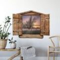 K&l Wall Art - 3D Wandtattoo Wohnzimmer Cuadrado Landhaus Vintage Baum des Lebens Wald Holzfenster selbstklebend 60x46cm - braun