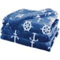 Wohndecke Nautic, Delindo Lifestyle, kuschelig weiche Coral Fleece Decke im maritimen Look, Kuscheldecke, blau