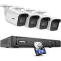 H800 PoE-Kabel-Außenüberwachungsset, 8 mp 4K 8CH H.265+ nvr (2 tb Festplatte), 4 Bullet-Überwachungskamera mit Audioaufzeichnung, IP67 wasserdicht,