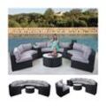 Luxus Poly-Rattan-Garnitur Lier, Sitzgruppe Lounge-Set, XXL Sofa rund, anthrazit Kissen grau