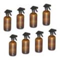Sprühflasche Glas, 8er Set, 500 ml, Nebel & Strahl, Spritzflasche für Haarpflege, Reinigung & Pflanzen, braun - Relaxdays
