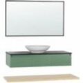 Badmöbel Set Grün mit Waschbecken, zusätzlichem Fach 3 Schubladen Spiegel Bad, Badezimmer