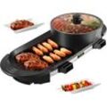 2 in 1 Multifunktionale bbq Hot Pot, bbq Grill und Hot Pot mit Trennwand, Separater Doppelthermostat Teppanyaki Grilltopf mit 5 Geschwindigkeiten,