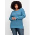 Große Größen: Pullover mit eingeflochtenen Bändern am Ärmel, blau, Gr.48/50