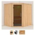 KARIBU Sauna "Laila" Saunen 3,6-kW-Plug & Play Ofen mit integrierter Steuerung beige (naturbelassen) Saunen