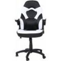 HHG - neuwertig] Bürostuhl 585, Drehstuhl Gamingstuhl, ergonomisch, verstellbare Armlehne, Kunstleder schwarz-weiß - white