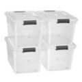 Juskys Aufbewahrungsbox mit Deckel - 4er Set Kunststoff Boxen 45l - Box stapelbar, transparent