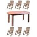 7-teilige Teakholz-Sitzgruppe Timor & Bangkok oval 200/260x110x75 cm Tisch ausziehbar Holztisch - Inko