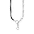 Collier aus Onyx-Beads und Gliederkette mit weißen Steinen Silber