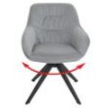 Esszimmerstuhl MCW-K28, Küchenstuhl Polsterstuhl Stuhl mit Armlehne, drehbar, Metall ~ Stoff/Textil hellgrau