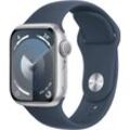 Apple Watch Series 9 GPS Aluminium 41mm M/L Smartwatch (4,1 cm/1,69 Zoll, Watch OS 10), Sport Band, silberfarben