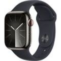 Apple Watch Series 9 GPS + Cellular 41mm Edelstahl M/L Smartwatch (4,1 cm/1,61 Zoll, Watch OS 10), Sport Band, schwarz