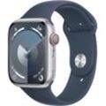 Apple Watch Series 9 GPS + Cellular 45mm Aluminium S/M Smartwatch (4,5 cm/1,77 Zoll, Watch OS 10), Sport Band, silberfarben