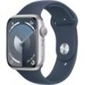 Apple Watch Series 9 GPS Aluminium 45mm M/L Smartwatch (4,5 cm/1,77 Zoll, Watch OS 10), Sport Band, silberfarben