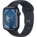 Apple Watch Series 9 GPS + Cellular 45mm Aluminium Smartwatch (4,5 cm/1,77 Zoll, Watch OS 10), Sport Band, schwarz