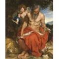 Kunstdruck Saint Jerome Anthonis van Dyck alter Mann Engel Feder Nackt Bart B A3