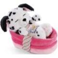 Nici Kuscheltier Sleeping Pets, Welpe Dalmatiner, 12 cm, im Körbchen, rosa|schwarz|weiß