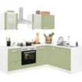 wiho Küchen Winkelküche Husum, mit E-Geräten, Stellbreite 220 x 170 cm, grün|weiß