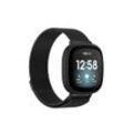 Wigento Smartwatch-Armband Für Fitbit Versa 4 + 3 / Sense 1+ 2 Magnet Metall Uhr Armband Schwarz