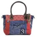 Sunsa Messenger Bag Große Damen Handtasche. XXL Schultertasche aus recycelte Jeans und rote Canvas. Tasche mit Extra verstellbarer Umhänge Gurt