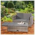 Gartenlounge-Set Gartensofa Lounge Sessel Gartenmöbel aus Polyrattan und klappbare Fußbank in Schwarz