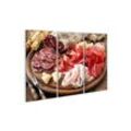 islandburner Leinwandbild Bild auf Leinwand Küchenbild Schinken Platte Wurst auf Holz Teller Wan
