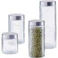 Zeller Present Vorratsglas gerillt, Edelstahl, Glas, (Set, 4-tlg), weiß