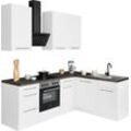wiho Küchen Winkelküche Unna, mit E-Geräten, Stellbreite 220 x 170 cm, grau|schwarz|weiß