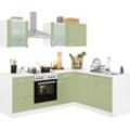 wiho Küchen Winkelküche Husum,ohne E-Geräte Stellbreite 220 x 170 cm, grün|weiß