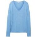 TOM TAILOR Damen Pullover mit V-Ausschnitt, blau, Uni, Gr. XL