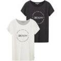 TOM TAILOR DENIM Damen T-Shirts im Doppelpack, grau, Textprint, Gr. XL