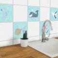 Selbstklebende Fliesenaufkleber Glanz 15x15cm Ozean Fische 12er Set Wandtattoo Badezimmer
