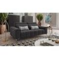 Italienisches Stoff Sofa SALENTO hochwertig & Relax-Funktion Stoffcouch - schwarz