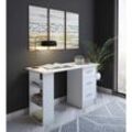 Schreibtisch modern Mankota Weiß drei Schubladen stillvoll pures Design - Furnix