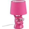 Tischleuchte Tischlampe Leuchte Nachttischlampe Keramik für Schlafzimmer Esszimmerlampe Modern, Hund mit Brille pink, Textil, 1x E14 Fassung, DxH 18x29 cm
