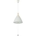 Wohnzimmerlampe Deckenlampe hängend Pendelleuchte weiß Hängeleuchte Esstisch, Glasabdeckung Schnurschalter Holzdetails, Metall Glas weiß opal braun, 1x E27 Fassung, DxH 33x120 cm