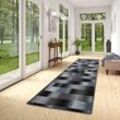 Snapstyle - Designer Velours Läufer Teppich Mystic Karo Blau Grau - 80x240 cm