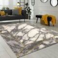 Paco Home Wohnzimmer-Teppiche Grau Gold Weich Marmor Optik Kurzflor mit vers. Designs 200 cm Rund, Gold 5