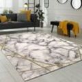 Paco Home - Wohnzimmer-Teppiche Grau Gold Weich Marmor Optik Kurzflor mit vers. Designs 80x150 cm, Gold 3