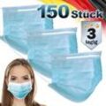 150 Stück Mundschutz Maske Einweg Gesichtsmaske für Erwacösene Blau 3-lagig Schutz atmungsaktive Mundschutzmaske mit Ohrschlaufen und Nösenbügel