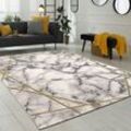 Paco Home - Wohnzimmer-Teppiche Grau Gold Weich Marmor Optik Kurzflor mit vers. Designs 80x300 cm, Gold 3