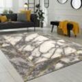Paco Home - Wohnzimmer-Teppiche Grau Gold Weich Marmor Optik Kurzflor mit vers. Designs 120 cm Rund, Gold 5