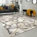 Paco Home - Wohnzimmer-Teppiche Grau Gold Weich Marmor Optik Kurzflor mit vers. Designs 160 cm Rund, Gold 4